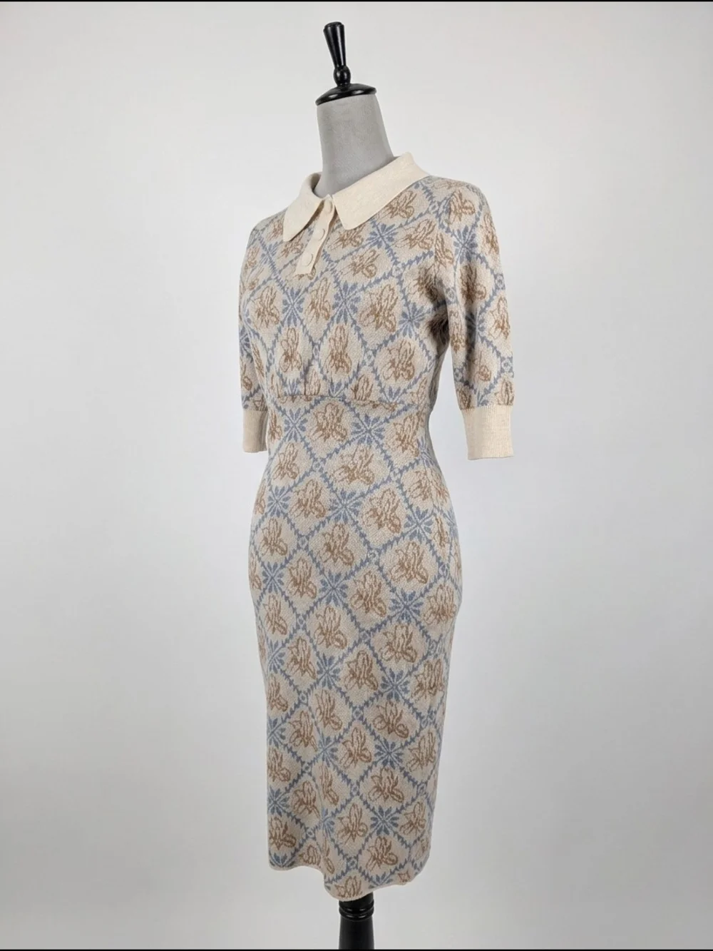 Simple Retro Knit Sweater Midi Dress with Peter Pan Collar Size Small - Picture 1 of 9